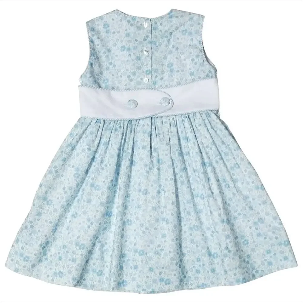 Marco & Lizzy Girls Blue‎ Floral Carly Sleeveless Dress - Embroidery on Waist